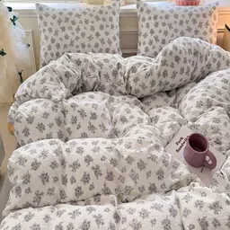 JC HOME White & Grey Floral Printed AC Room Double Queen Bedding Set image 2