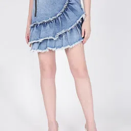 URA STREET Tiered Pure Cotton Denim Mini Skirt-image-31