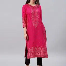 Vishudh Women Pink Printed A-Line Kurta-image-31