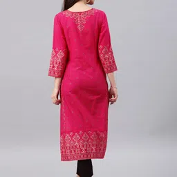 Vishudh Women Pink Printed A-Line Kurta image 3