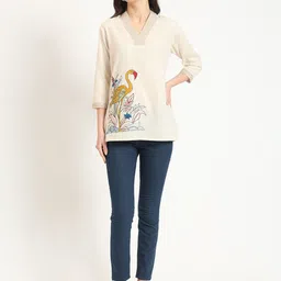 CORSICA Women 1 Self Design Printed Embroidered Regular Top image 3