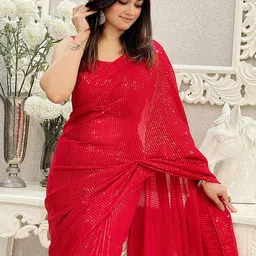 Anouk Embellished Sequinned Saree with blouse piece image 4