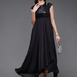 miss chase Black Embellished Sequined Fit & Flare Midi Dress image 2