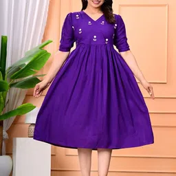 Pollux Craft Floral Embroidered Gathered or Pleated Fit & Flare Midi Dress-image-0