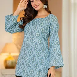 THE WHITE FEATHERS Women Ethnic Motifs Printed Square Neck A-line Pure Cotton Kurti-picture-16