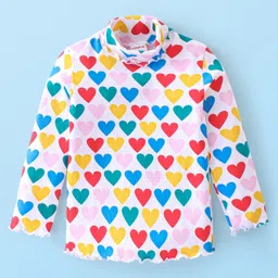 Babyhug Cotton Lycra Knit Full Sleeves Skivi T-Shirt with Heart Print - Multicolour-picture-17
