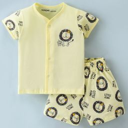 Doreme Female Single Jersey Half Sleeves Shorts Sets Lion Print - Misty Yellow-image-94