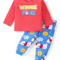 Babyhug Disney Single Jersey Knit Half Sleeves Night Suit With Winnie The Pooh Graphics - Red & Blue-picture-10