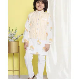 AJ Dezines Full Sleeves Floral Printed Cotton Kurta Pyjama Set -Yellow-picture-26
