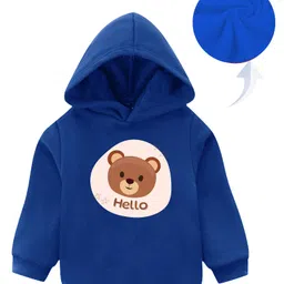 KAVEE Fleece Full Sleeves Teddy Bear Printed Hooded Sweatshirt - Royal Blue-picture-19
