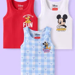Babyhug Disney Interlock Knit Sleeveless Vests With Mickey & Friends Graphic Pack Of 3 - Red Blue & White-picture-24