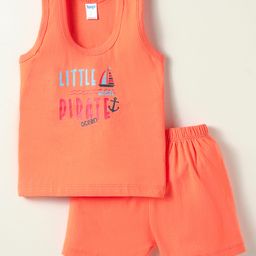 Tango Single Jersey Knit Sleeveless Sando Vest & Shorts Set With Text Print - Orange-picture-9