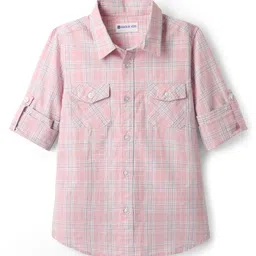 kookie kids india Kookie Kids Cotton Woven Full Sleeves Checks Shirt - Pink-picture-32