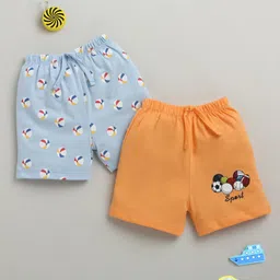 BUMZEE Cotton Pack Of 2 Ball Printed Shorts - Orange & Sky Blue-image-46