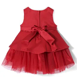 Babyhug Sleeveless Peplum Party Frock With Bow Applique - Red image 2