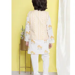AJ Dezines Full Sleeves Floral Printed Cotton Kurta Pyjama Set -Yellow image 3
