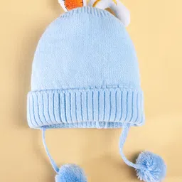 Babyhug Woollen Knitted Caps with Applique & Pom Pom - Blue image 2