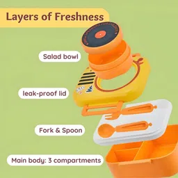 Cots and Cuddles Stereo Design 3 Compartment 680ml Lunch Box with 150ml Salad Cup and Spoon Fork (Pink) image 2