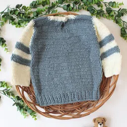 Woonie Hand Knitted Full Sleeves Self Designed Crochet Sweater - Grey image 3