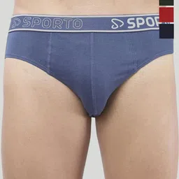 Sporto by Macho Men Pack Of 4 Low-Rise Pure Cotton Briefs Sporto_M1010-Dnm1-N1-Olv1-R1-S-picture-14