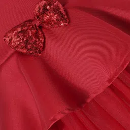 Babyhug Sleeveless Peplum Party Frock With Bow Applique - Red image 3
