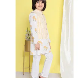 AJ Dezines Full Sleeves Floral Printed Cotton Kurta Pyjama Set -Yellow image 4