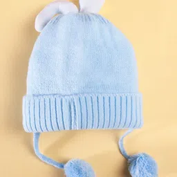 Babyhug Woollen Knitted Caps with Applique & Pom Pom - Blue image 3