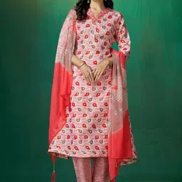 DIVASTRI Women Ethnic Motifs Printed Pure Cotton Kurta with Trouser & Dupatta-image-44