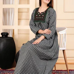 MAYA PRINT Women Embroidered Maxi Nightdress-image-63