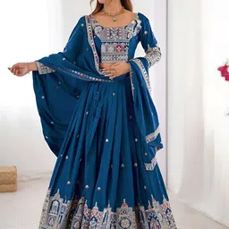 ETHNIC PLUS Embroidered Sequinned Semi-Stitched Lehenga & Unstitched Blouse With Dupatta-picture-17
