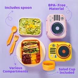 Cots and Cuddles Stereo Design 3 Compartment 680ml Lunch Box with 150ml Salad Cup and Spoon Fork (Pink) image 4