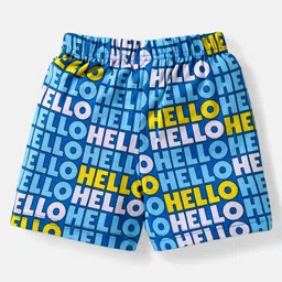 Babyhug Cotton Single Jersey Knit Mid Thigh Shorts with Text Print & Stripes Pack of 3 - Orange Yellow & Blue image 5