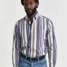 GANT Men Classic Fit Vertical Striped Button-Down Collar Pure Cotton Casual Shirt-picture-38