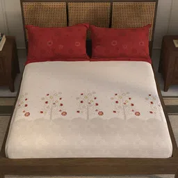 MYTRIDENT Cream-Coloured Floral 144 TC King Bedsheet with 2 Pillow Covers-picture-11