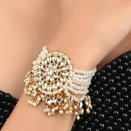 Zaveri Pearls Gold Tone Multistrand Pearls & Kundan Designer Bracelet - ZPFK9167 image 1