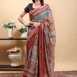 DIVASTRI Ethnic Motifs Woven Design Zari Pure Linen Banarasi Saree image 3