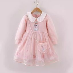 YK Girls Embellished Peter Pan Collar Cuffed Sleeve Fit & Flare Dress-picture-36