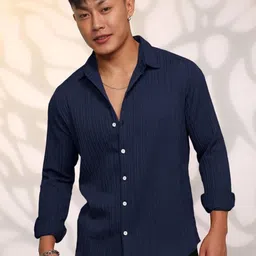 OQUENT Men Standard Fit Textured Spread Collar Casual Shirt-picture-35