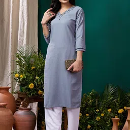 Rujave Women Regular Thread Work Kurta with Trousers image 3