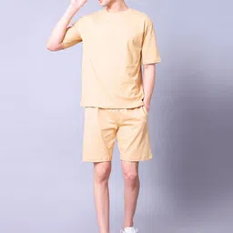 Lazy Lush Pack Of 2 Round Neck T-Shirt With Shorts Couple Co-Ords Set image 3