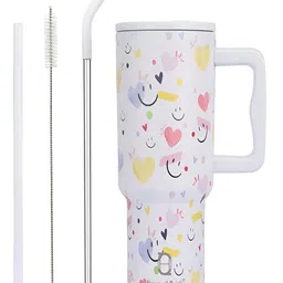HOUSE OF QUIRK White & Pink Single Stainless Steel Printed Double Wall Vacuum Water Bottle-picture-44