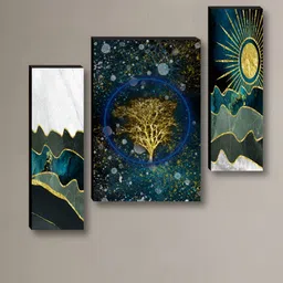 Myntra Elegant Homes Blue & Gold-Toned 3 Pieces Floral and Botanical Wall Paintings-picture-38
