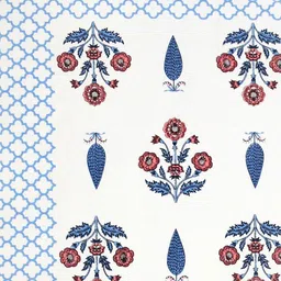 Sangria White & Blue Printed 210 TC Double Bedsheet With 2 Pillow Covers- 2.7 m x 2.2 m image 2