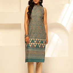 KALINI Geometric Printed Round Neck Pure Cotton Straight Kurta-picture-24