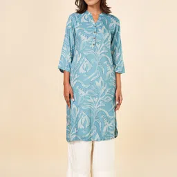 RANGMANCH BY PANTALOONS Mandarin Collar Abstract Printed Straight Kurta-image-57