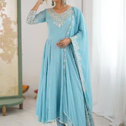 CANIZZARO Women Ethnic Motifs Embroidered Panelled Sequinned Kurta with Trousers & With Dupatta image 2