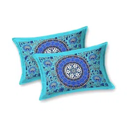 KD PRINTS Blue & White Floral 210 TC King Bedsheet with 2 Pillow Covers image 5