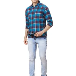 Being Human Men Classic Slim Fit Spread Collar Tartan Checked Cotton Casual Shirt-image-74