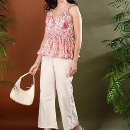 Stylum Floral Printed V-Neck Sleeveless Pure Cotton Top With Trouser image 4