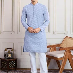house of pataudi The Roadster Lifestyle Co Ethnic Motifs Embroidered Band Collar Straight Kurta image 5